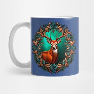 A White Tailed Deer Surrounded By A Wreath Of Mountain Laurel Tattoo Art Mug